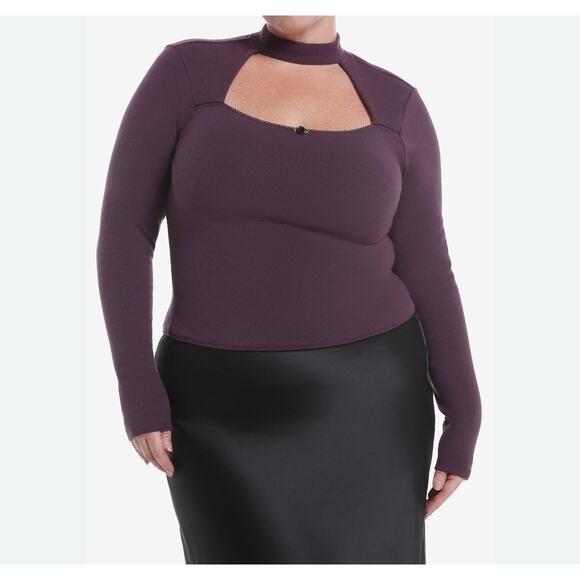 NWT Hot Topic Cosmic Aura Purple Long Sleeve Mock Neck Cutout Top Plus Size 5X - Picture 1 of 10
